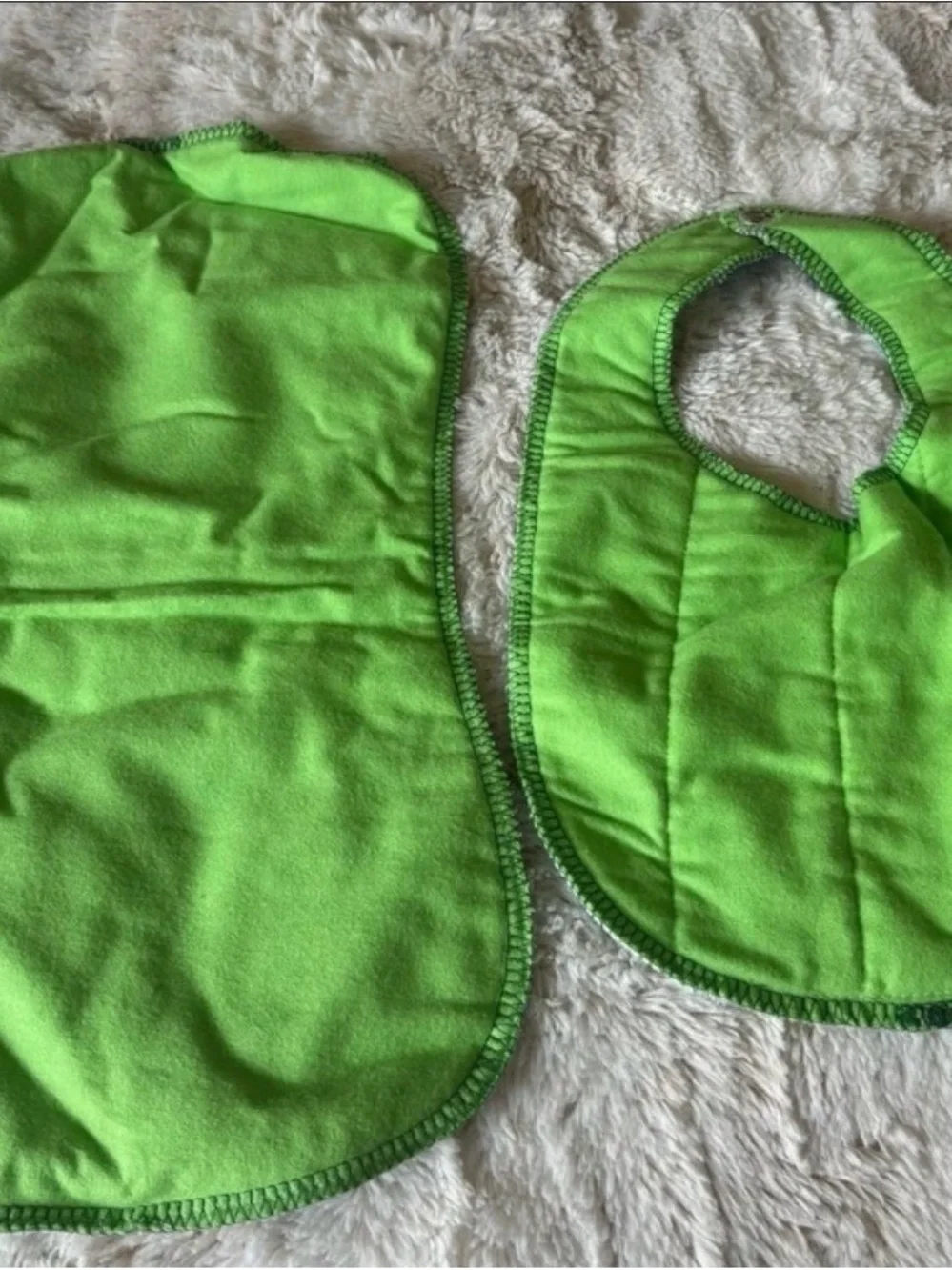 Light Blue Frog-Print Handmade Baby Bib  & Burp Cloth Set